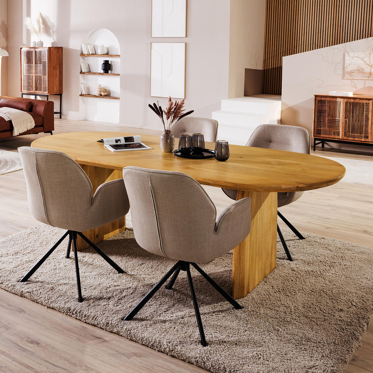 MASSIVER ESSTISCH - Massivholz - Mangoholz - Braun, Holz (100/220/77cm) - home24