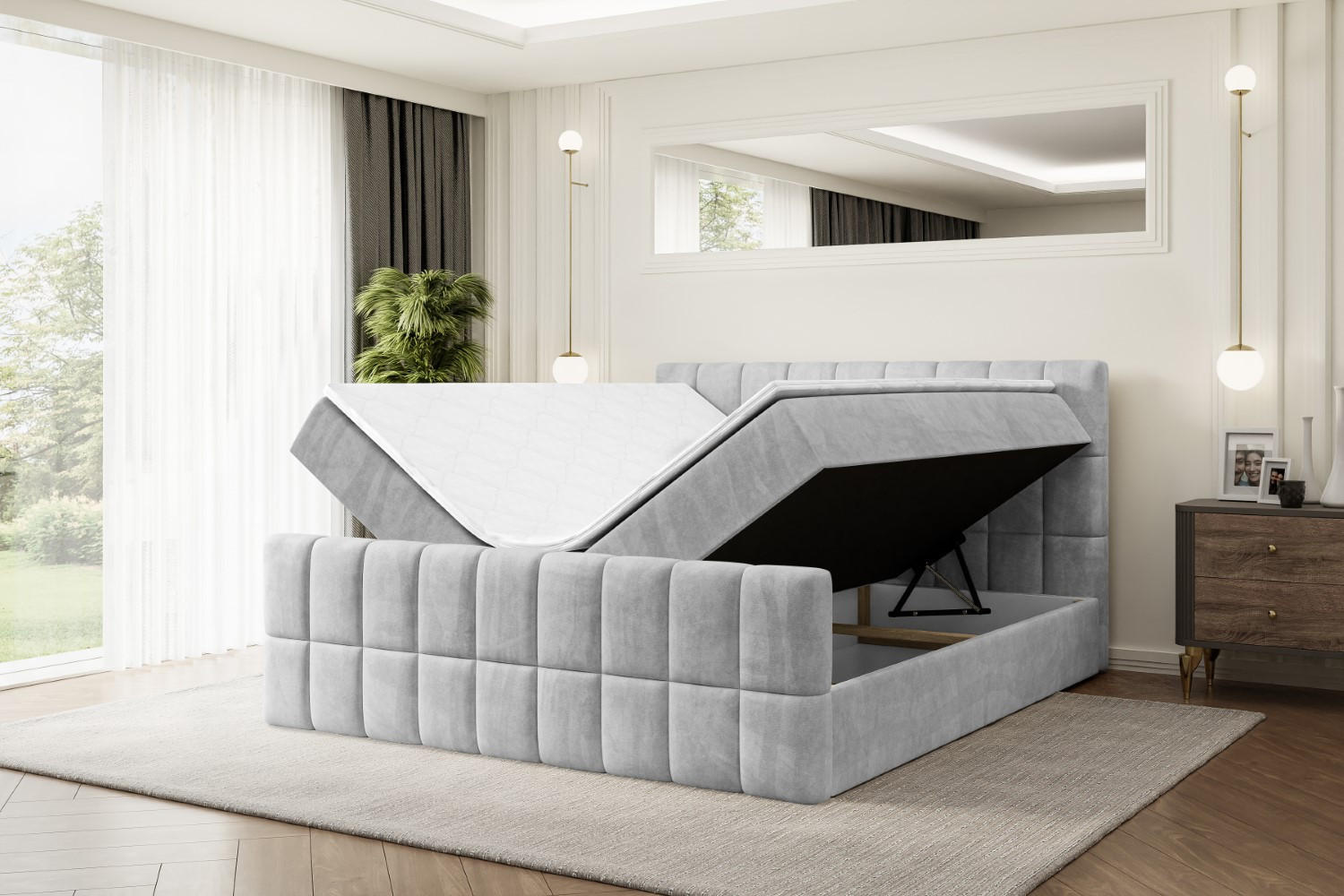 Thumbnail - Altdecor Boxbett, Hellgrau, Holzwerkstoff, Höhe ca. 20 cm, 120x200 cm, Schlafzimmer, Betten, Boxspringbetten