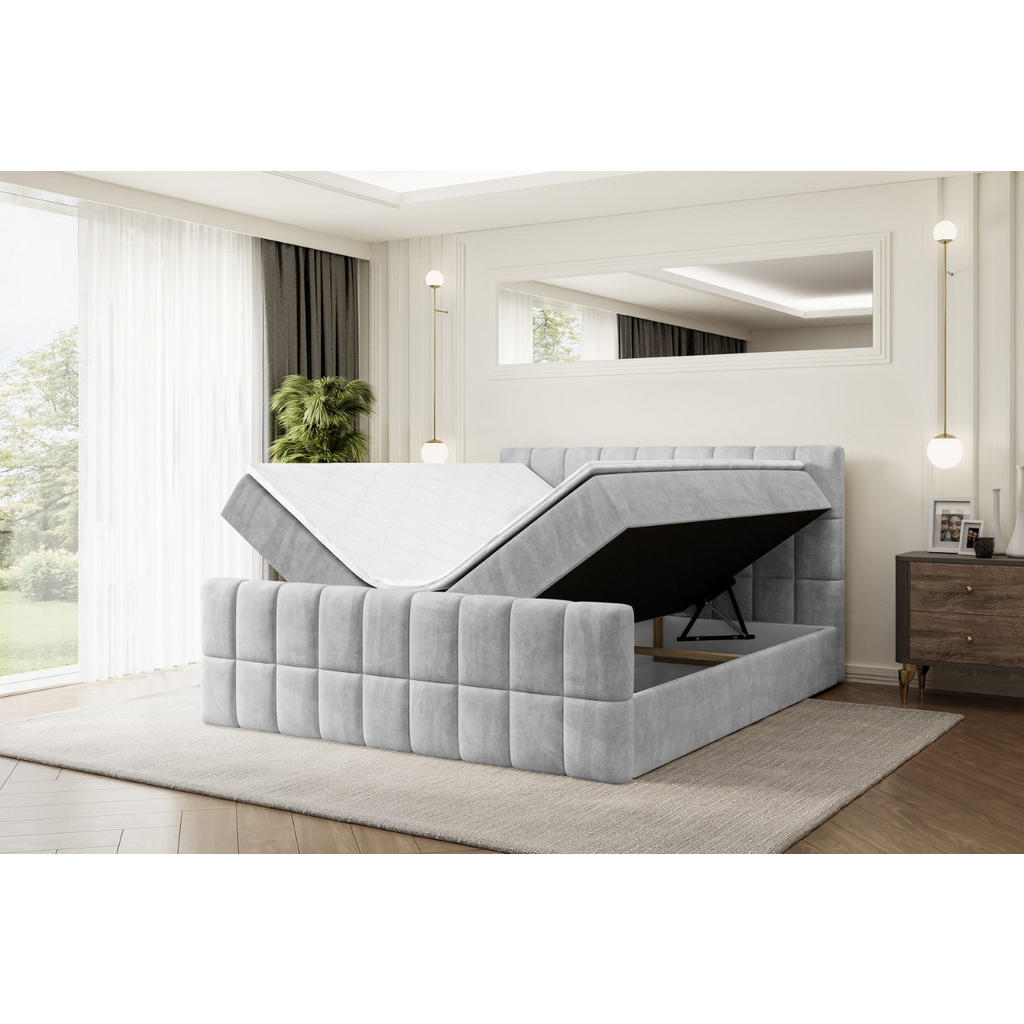 Thumbnail - Altdecor Boxbett, Hellgrau, Holzwerkstoff, Höhe ca. 20 cm, 140x200 cm, Schlafzimmer, Betten, Boxspringbetten