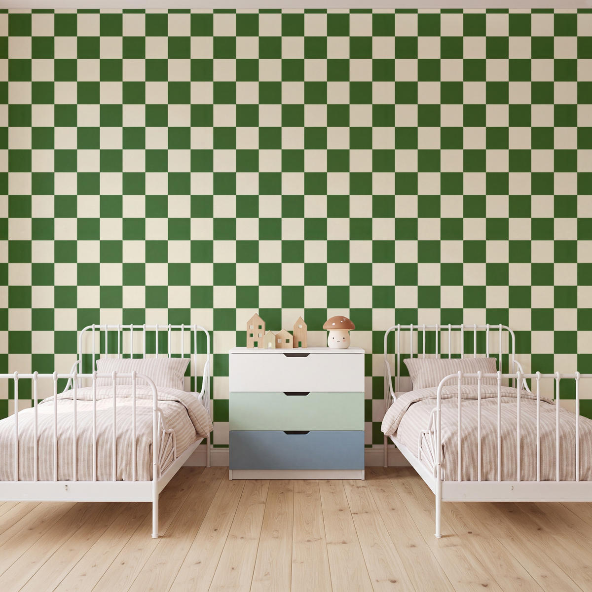 KINDERTAPETE - Schachbrett - Muster - Grün - 400x300 cm - Grün, Papier (400/300cm) - OnlyWow