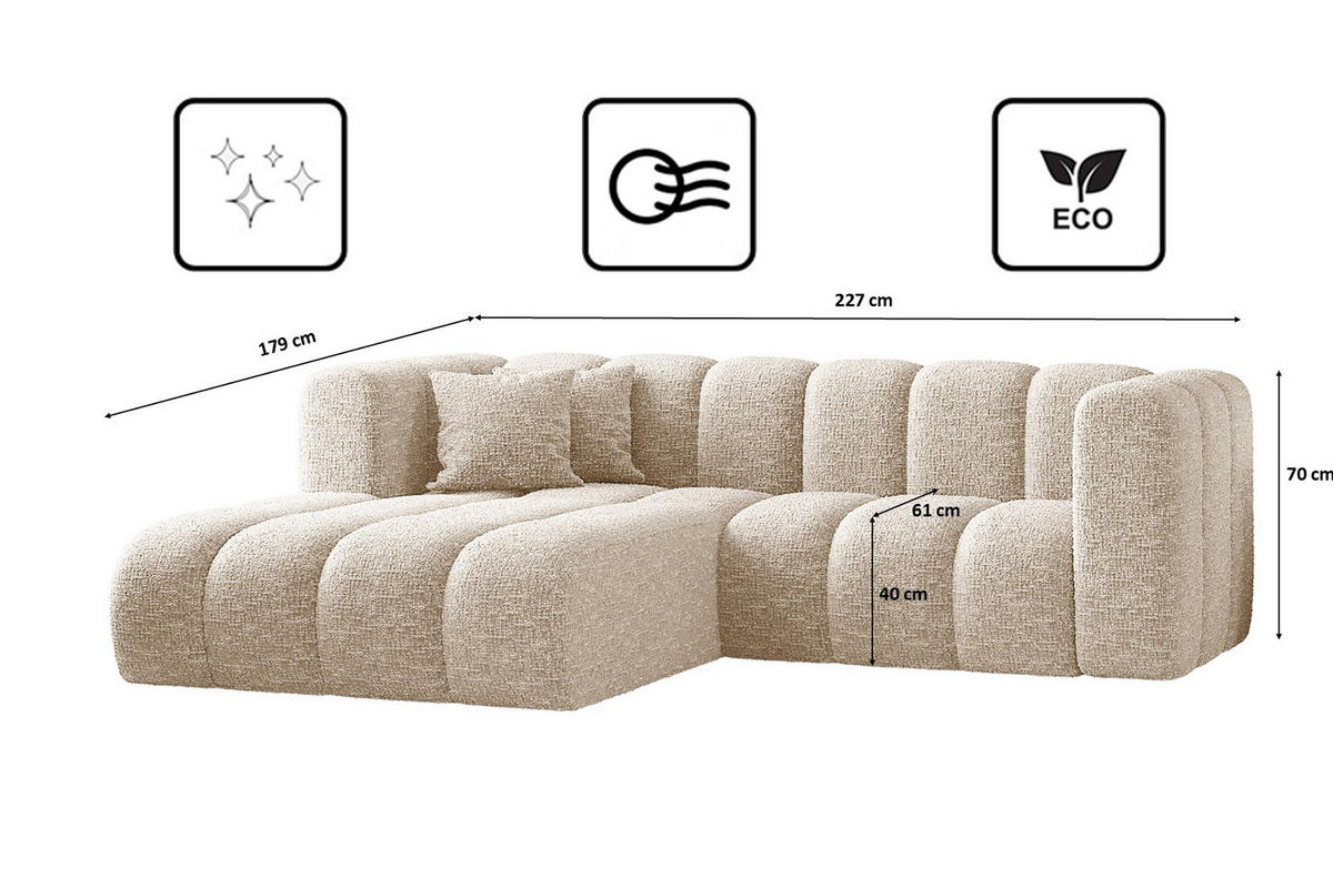 ECKSOFA L-form Sofa Grand modular stoff Haga Ecru Links - Ecru, Holz (179/227cm) - Kaiser Möbel