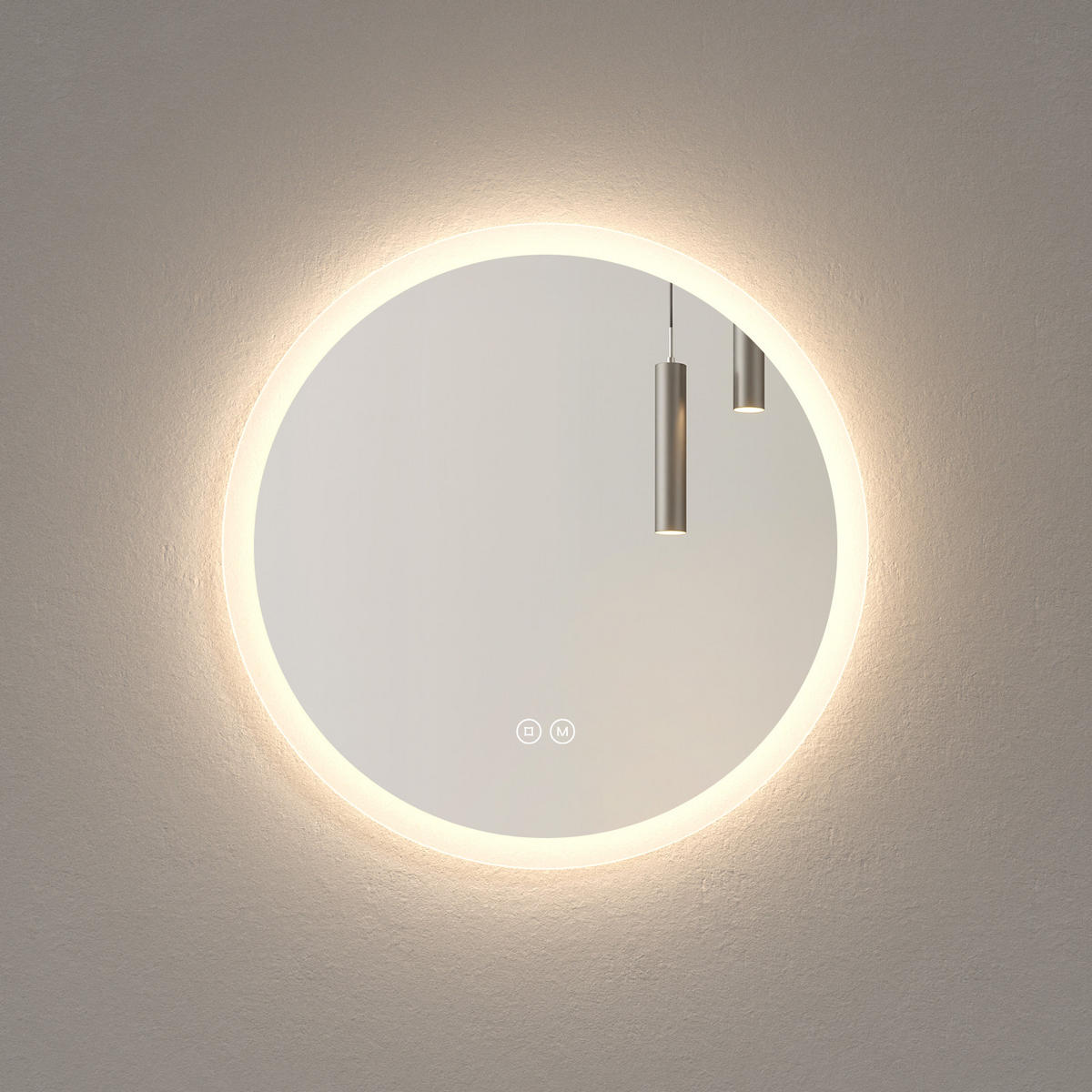 BADSPIEGEL mit Beleuchtung 3 Lichtfarben einstellbar beschlagfrei ф50 cm - Weiß, Glas (50/3.5/50cm) - EMKE