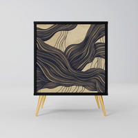 SIDEBOARD UNIFIED FRAGMENTS, Schwarz, 57,5x42x75,5 cm, Goldfarbene Metallfüße - Goldfarben/Multicolor, Holzwerkstoff/Metall (57.5/75.5/42cm) - SpaceRebels