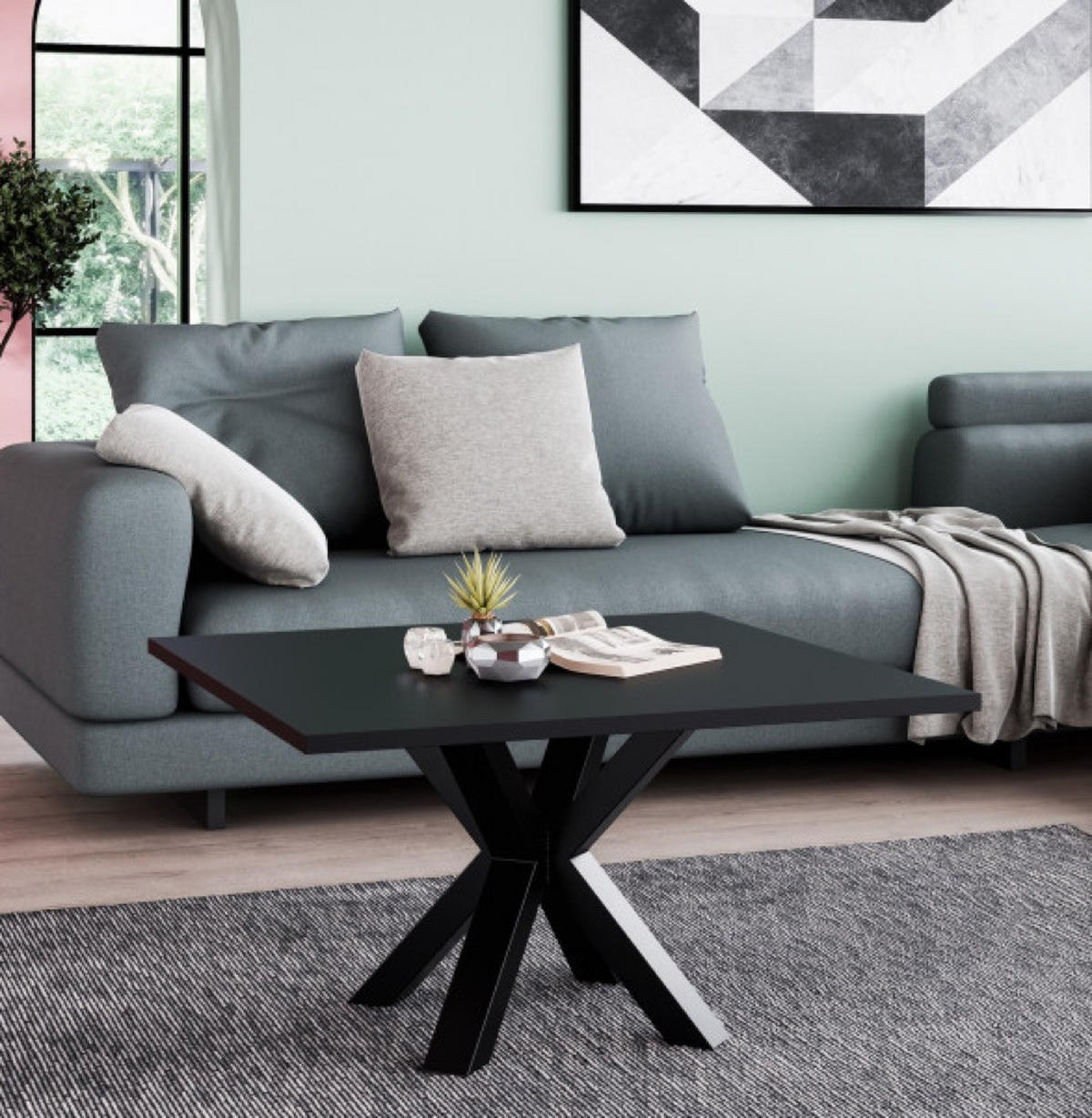 TISCH Schwarz NEO Quadratisch Mit Metallgestell 60x60 cm - Schwarz, Holzwerkstoff (60/60/45cm) - Sepro Meble