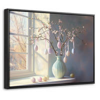 LEINWAND Bilder mit Rahmen - Stillleben - Vase - Osterzweig - 40x30 - Hellblau, Textil (40/30cm) - MuchoWow