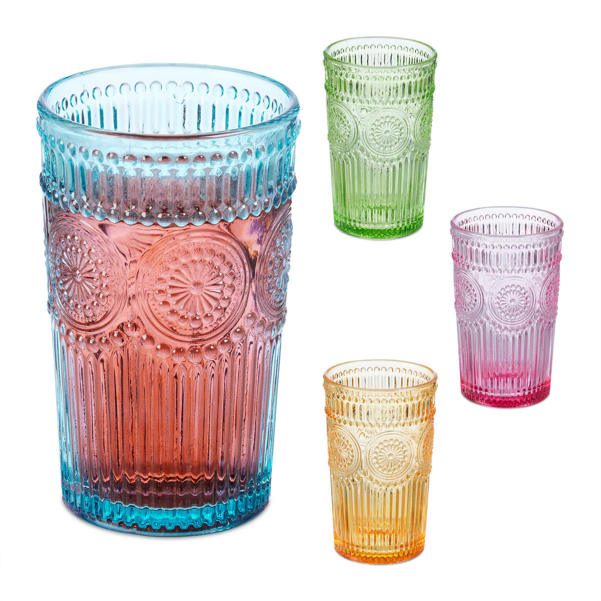 4XTRINKGLÄSER - Multicolor, Glas (0.36L) - Relaxdays