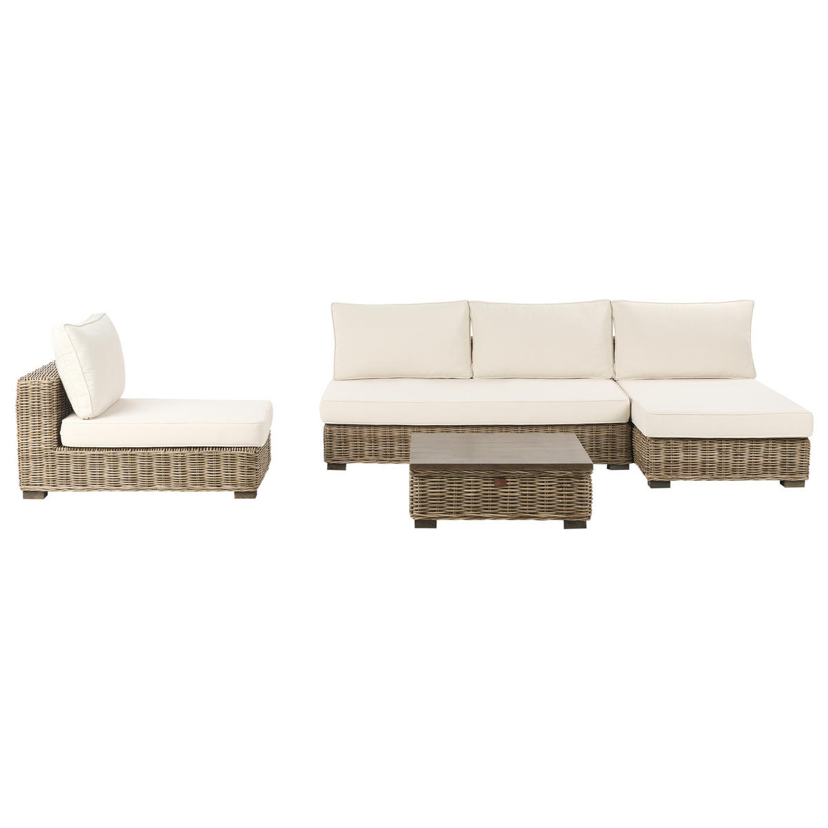 LOUNGE GARNITURA 4-sedežna bela Varallo - siva/bela, naravni materiali - Beliani