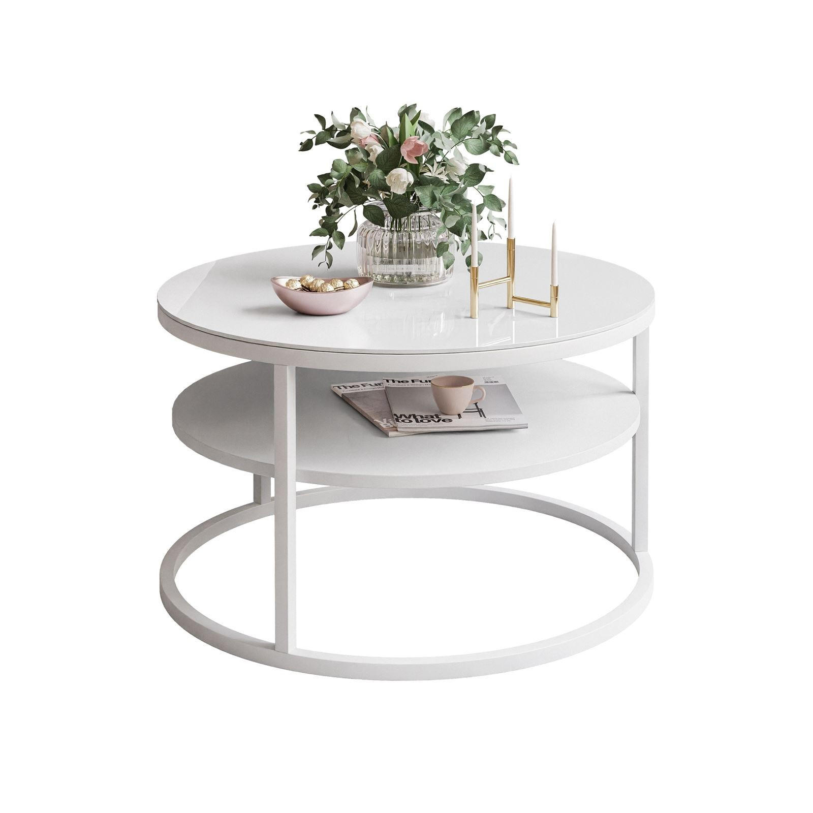COUCHTISCH CIRI SLIM GLASS mit Regal - Weiß, Glas (60/60/41cm) - Lookway