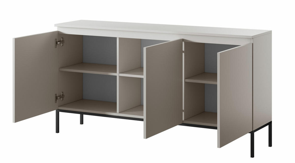 SIDEBOARD Bemmi Beige mit schwarzen Beinen 3-türig 150 cm - Beige/Schwarz, Holzwerkstoff/Metall (150/71.5/35cm) - Selsey