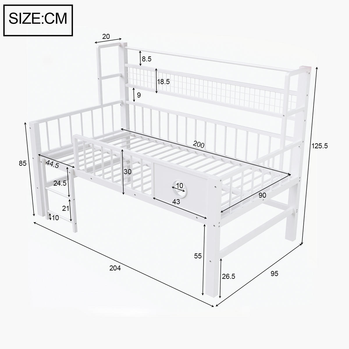 KINDEREINZELBETTEN aus Metall 90x200 cm in Weiß mit Stauraum - Weiß, Metall (90/200cm) - Modfu
