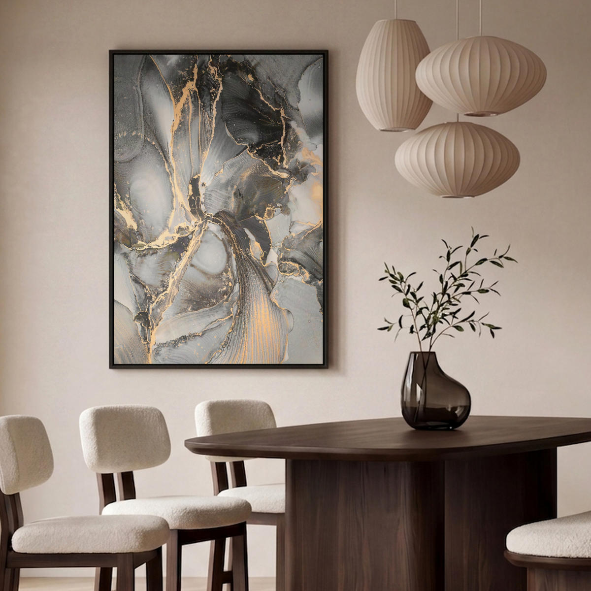 LEINWAND Bilder mit Rahmen - Grau - Luxus - Gold - Marmor - 100x150 - Dunkelgrau, Textil (100/150cm) - MuchoWow