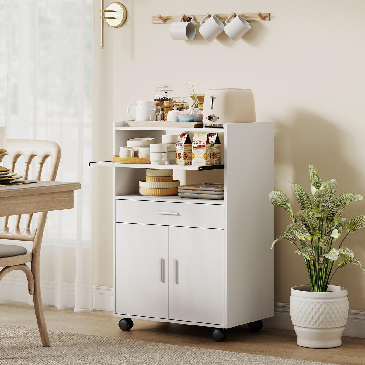 KÜCHENSCHRANK mit Rollen & Schublade Weiß - Weiß, Holzwerkstoff (40/92/59cm) - HOMCOM