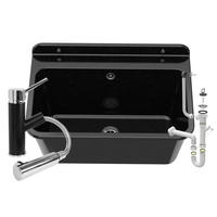 SPÜLBECKEN Larg mit Batterie und Siphon - Schwarz, Kunststoff (61/41/30cm) - Granitan