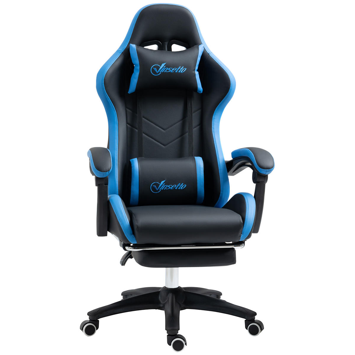 GAMING Stuhl, Kunstleder, Schwarz+Blau - Multicolor, Leder (65/129/65cm) - Vinsetto
