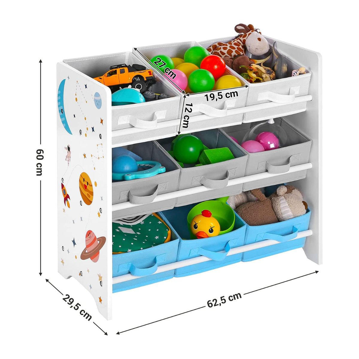 KINDERREGAL mit 9 herausnehmbaren Aufbewahrungsboxen - Weiß, Holzwerkstoff (29.5/60/62.5cm) - Calicosy