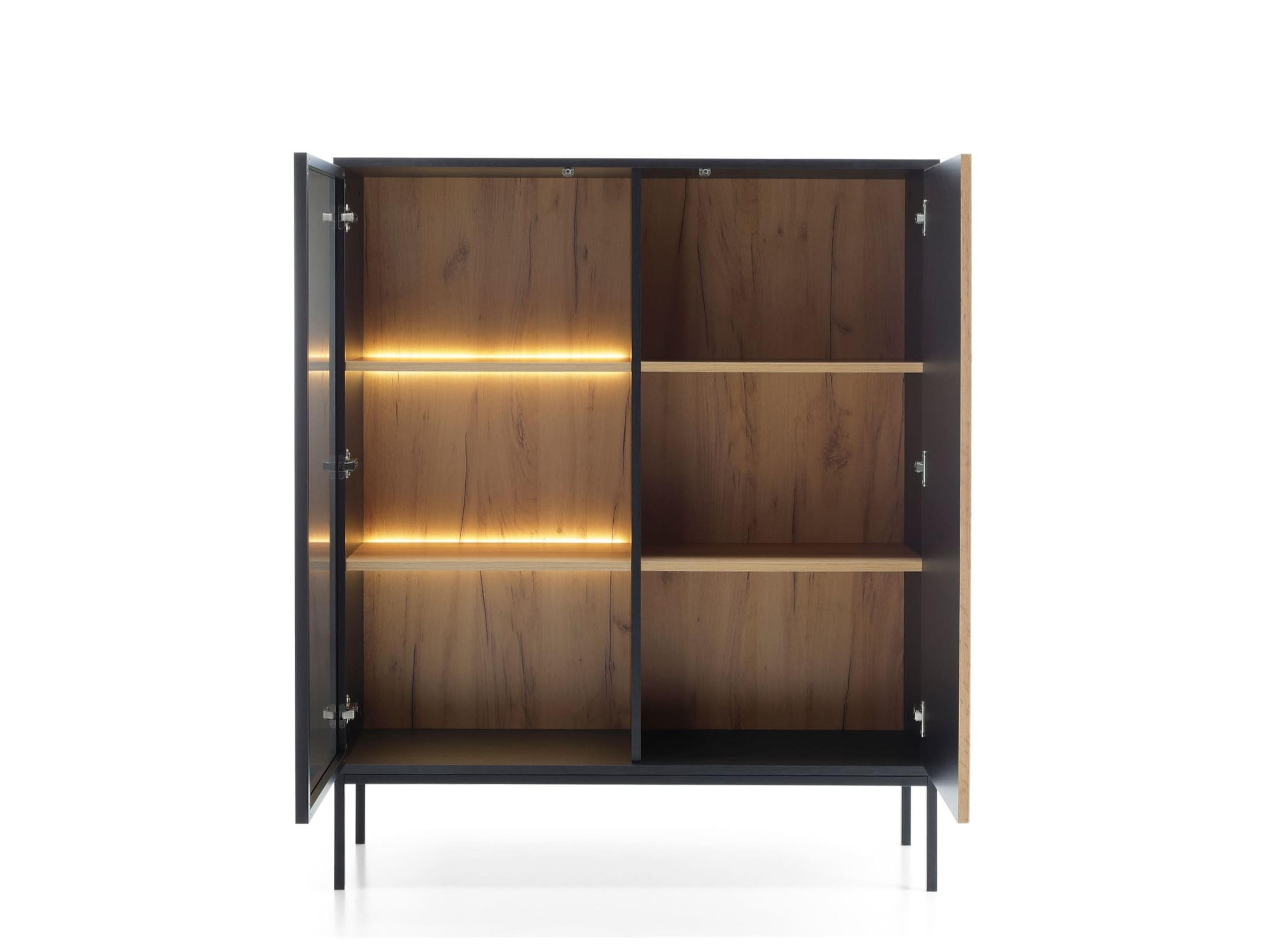 VITRINE - Highboard Sentino ST104 LED - Schwarz, Holzwerkstoff/Metall (104/126/39cm) - Möblo