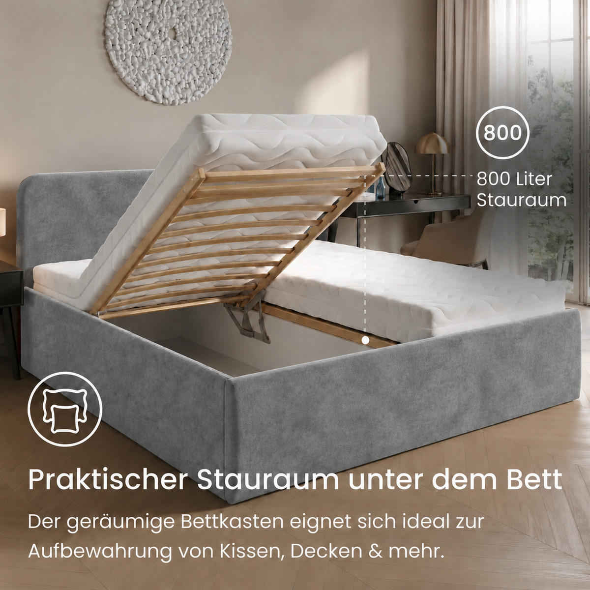 POLSTERBETT 200x200 cm Microvelours in Grau - Grau, Textil (200/200cm) - Home Collective