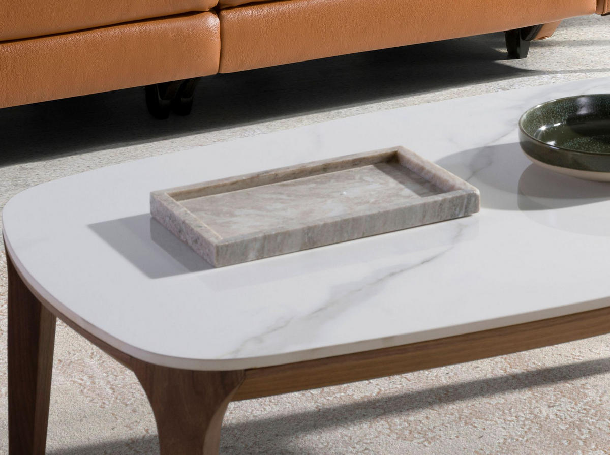 COUCHTISCH Ovaler Tisch aus Porzellan, Marmor und Nussbaum 119/65/41 cm - Walnussfarben/Weiß, Keramik (65/119/41cm) - ANGEL CERDA