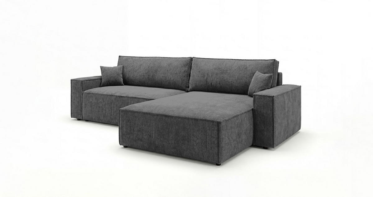 ECKSOFA VIENNA rechts dunkelgrau Cord Poso 60 - Schlaffunktion, Bettkasten - Anthrazit, Textil (285/184cm) - Cornero