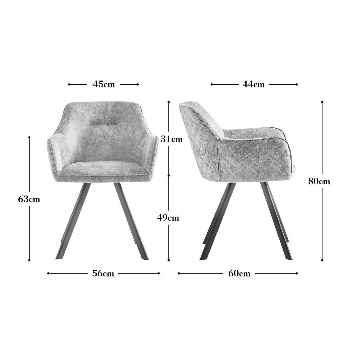 ARMLEHNSTUHL CYRUS 2 Stück - Hellgrau, Metall (56/80/60cm) - B&D Home