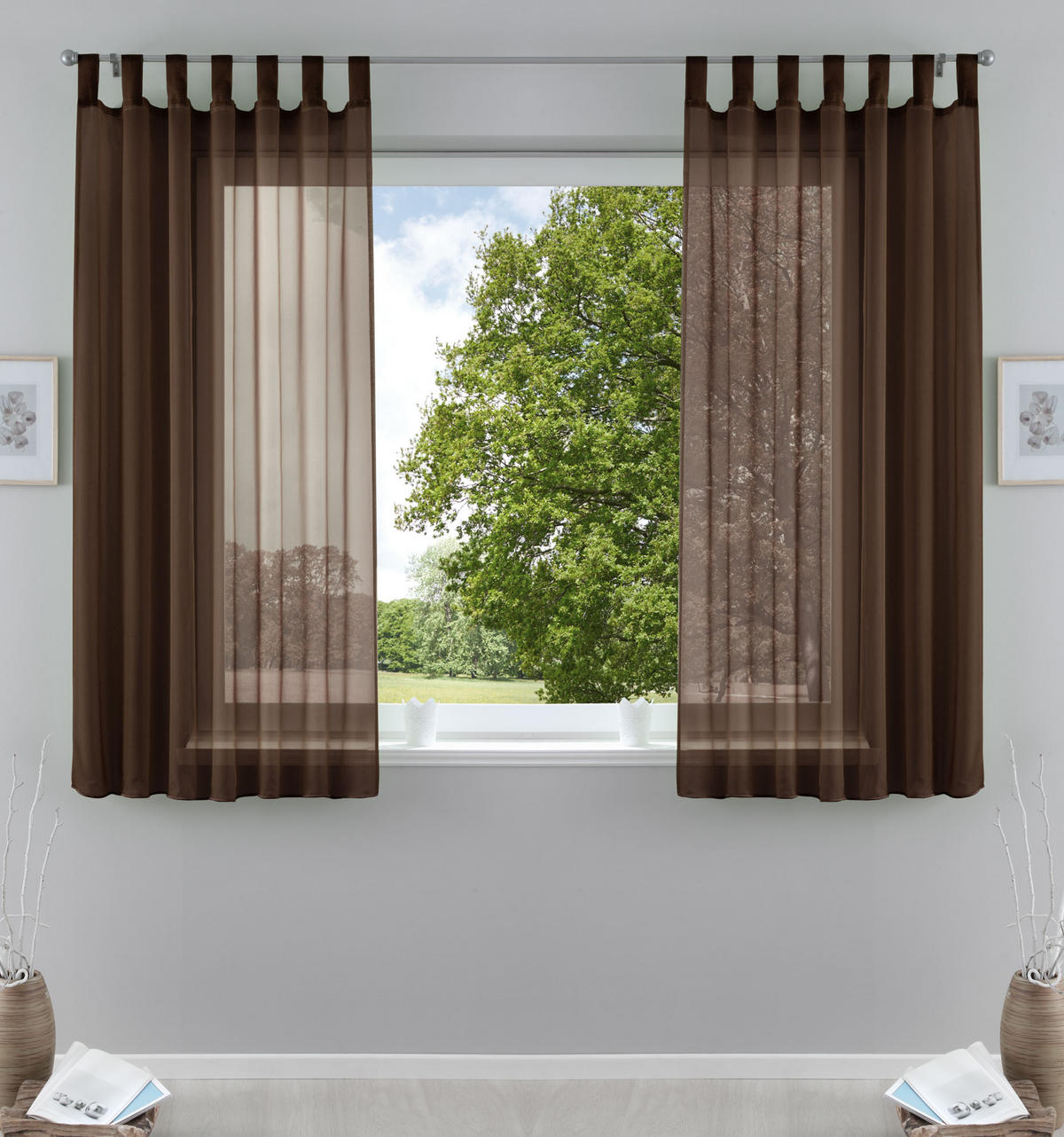 SCHLAUFENGARDINEN Voile 2er Set 175x140 cm Braun - Braun, Textil (140/175cm) - Gardinenbox.eu