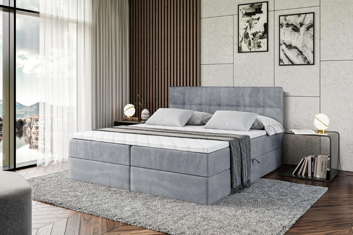 BOXBETT mit Matratze H3 und Lattenrost - MARCE - 160 x 200 cm - Grau - Hellgrau, Holzwerkstoff (160/200cm) - ALTDECOR