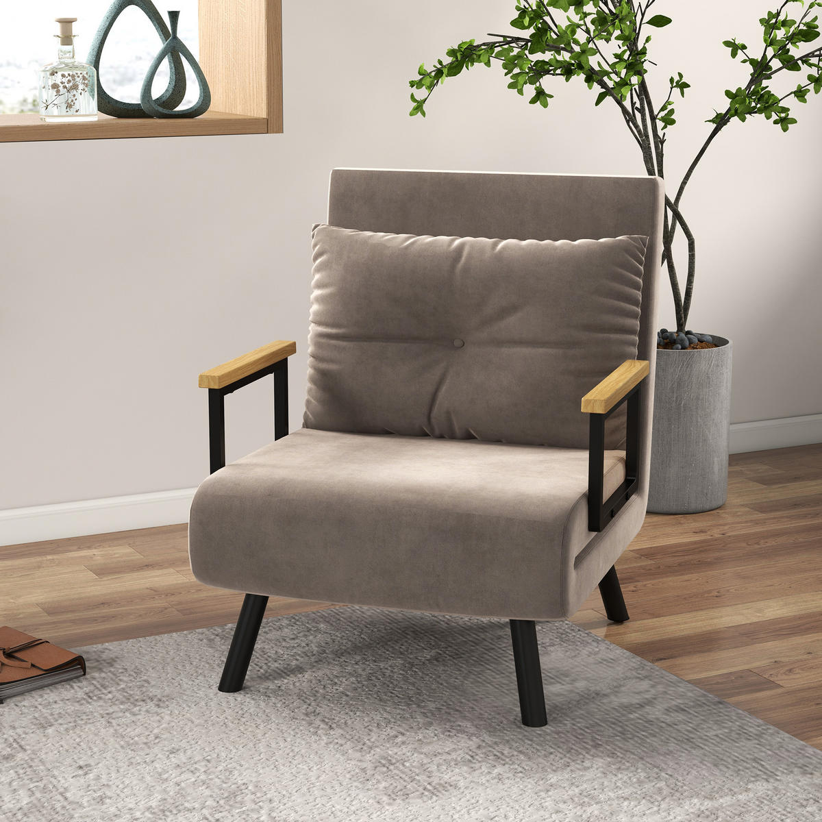 SCHLAFSESSEL - Hellgrau, Metall (73/81/63cm) - HOMCOM