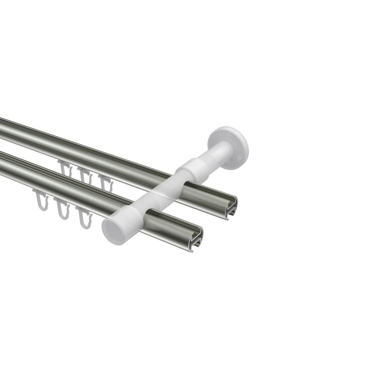 INNENLAUF-GARDINENSTANGEN-SET Prestige Elanto 100 cm, 2-läufig, 20 mm Ø Edelstahl-Optik - Edelstahlfarben, Metall (100cm) - INTERDECO