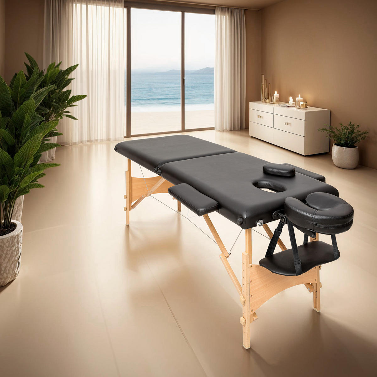 MASSAGELIEGE 2 Zonen Freddi,210 x 95 x 84 cm,schwarz - Schwarz, Holz (61/62/185cm) - tectake