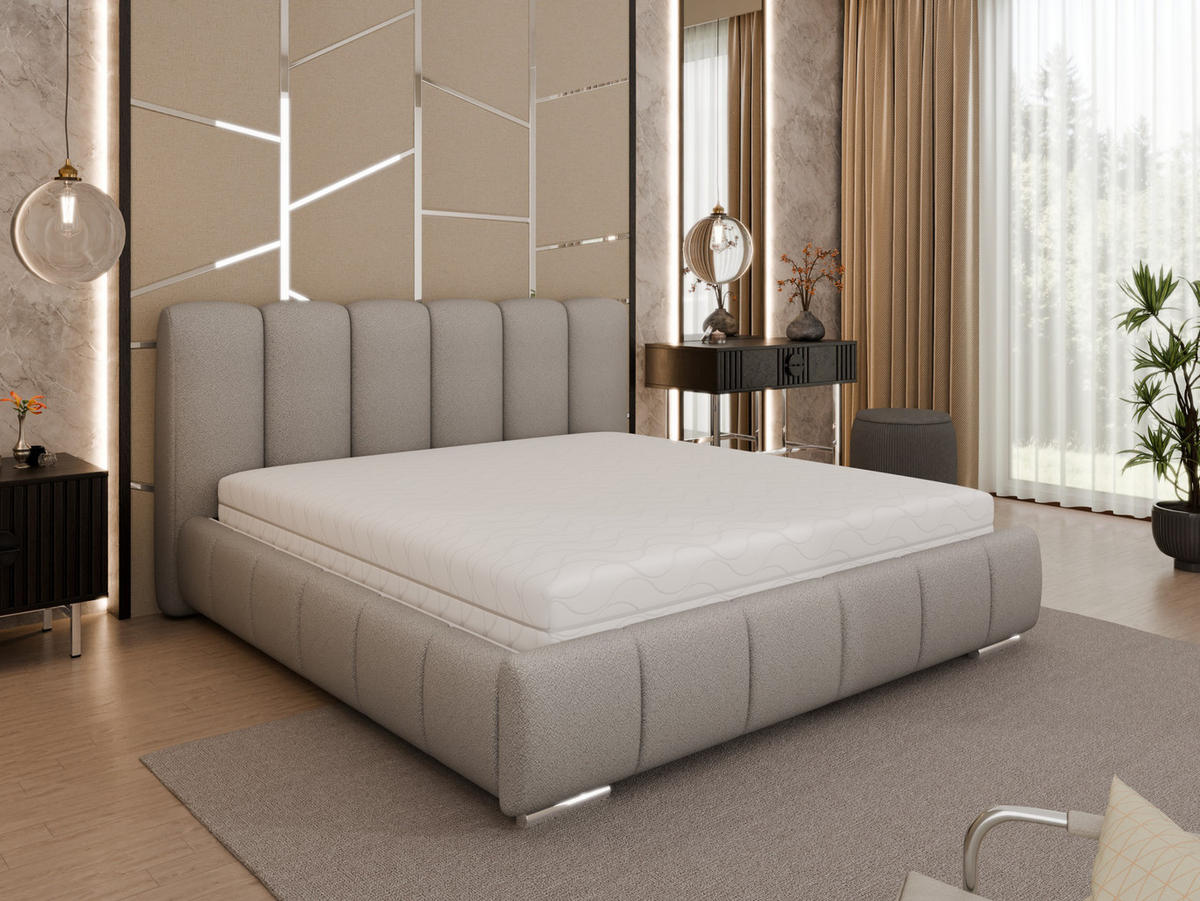 POLSTERBETT Zaira 180x200cm – Elegantes Polsterbett für modernen Wohnstil , Federkernmatratze Bonnel (18cm), hellgrau - Hellgrau, Holz (180/200cm) - Homesy