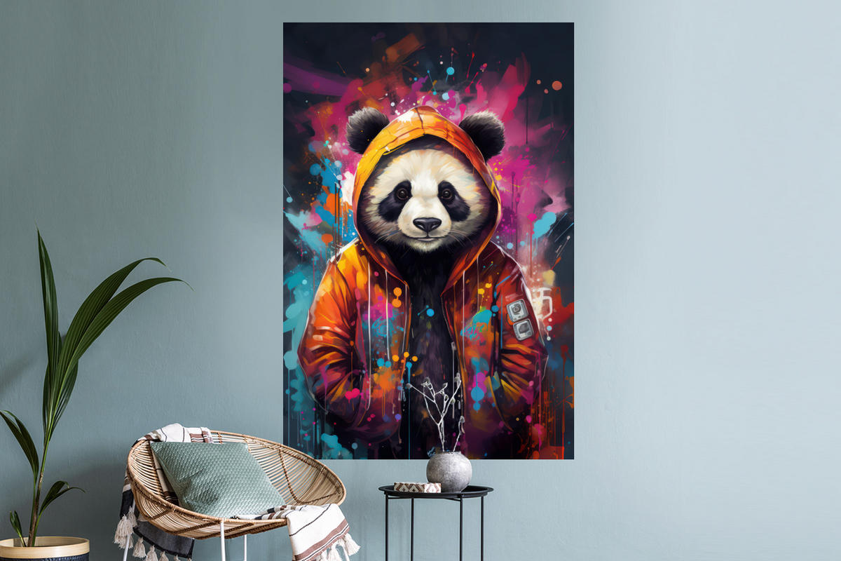 WANDTATTOO Panda - Jacke - Graffiti - Orange 80x120 cm - Orange, Kunststoff (80/120/0.1cm) - MuchoWow