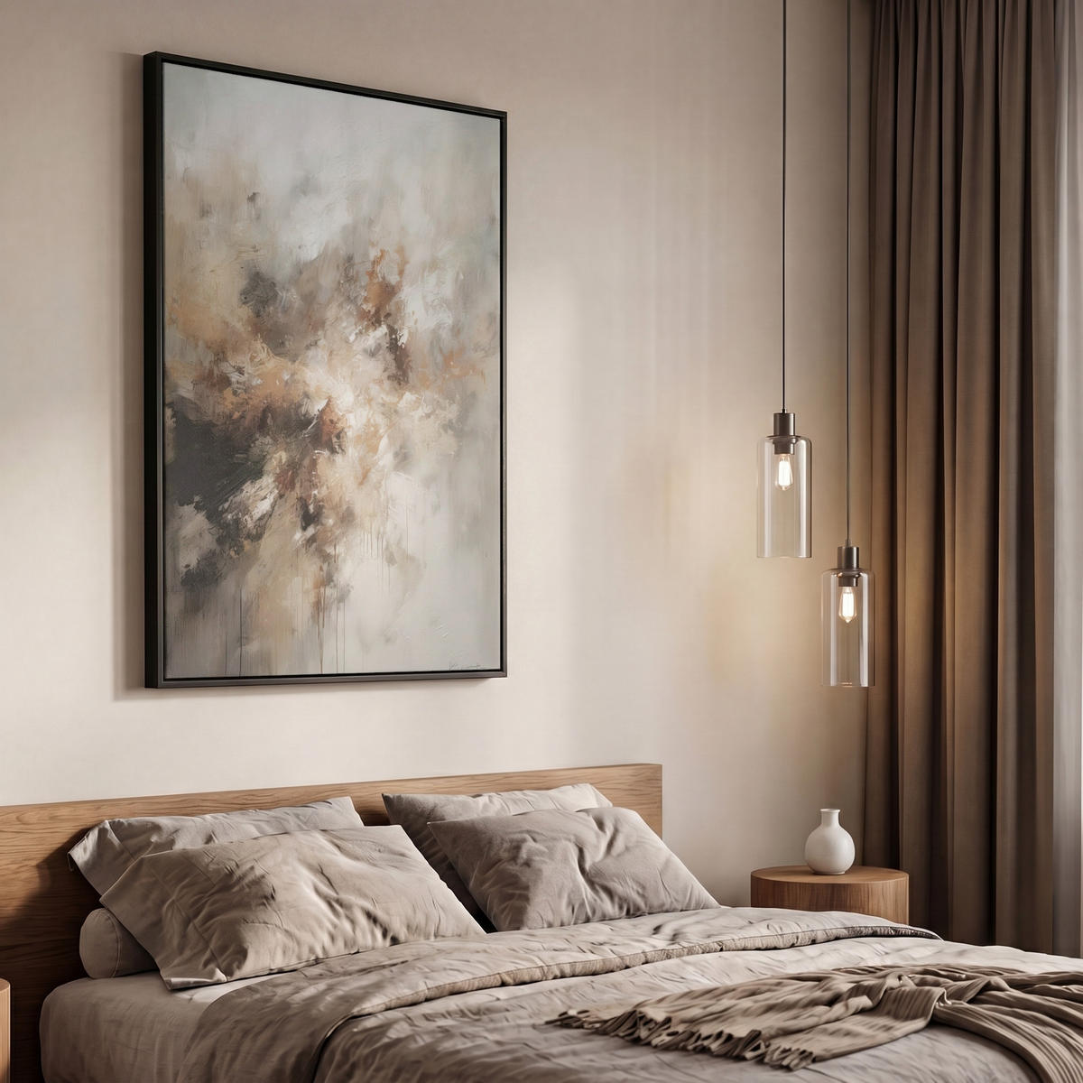 LEINWAND Bilder mit Rahmen - Farbe - Abstrakt - Beige - Kunst - 60x90 - Greige, Textil (60/90cm) - MuchoWow