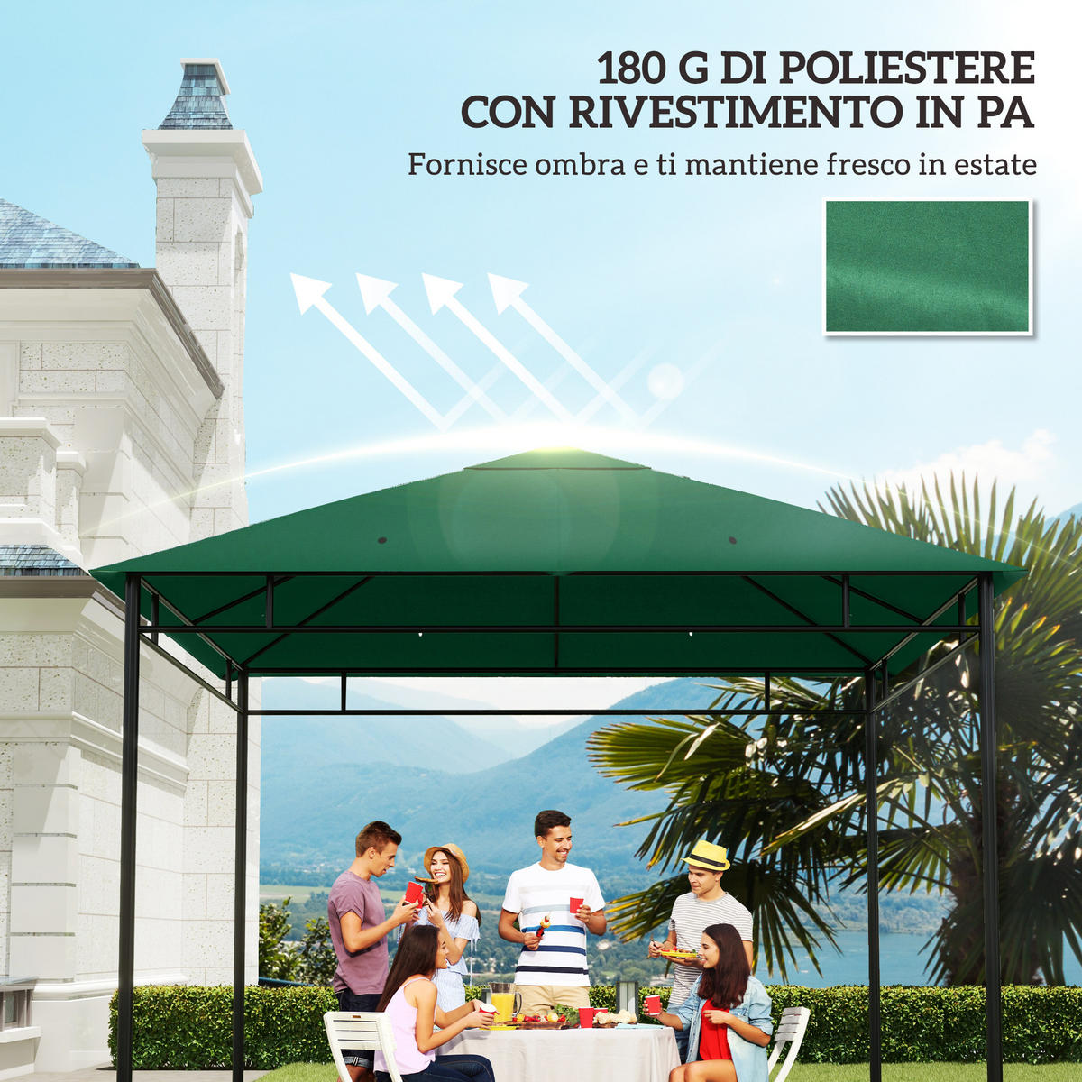 ERSATZDACH, 3x3 m für Gartenpavillon, Polyester, grün - Multicolor, Kunststoff (298/298cm) - FORIOUS