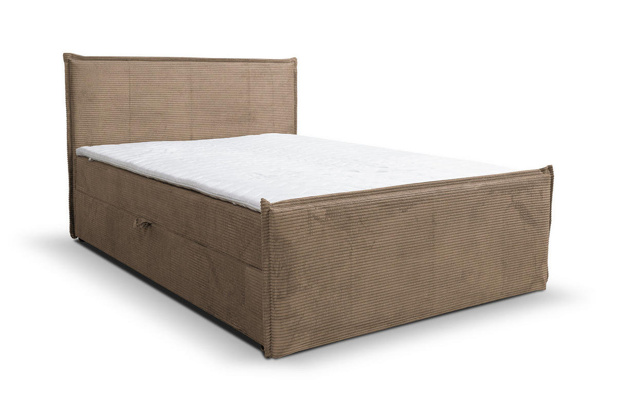 BOXBETT Vanessa mit 2 Bettkästen, 180x200, Farbe: Braun, Cordstoff, mit Bonell-Matratze inkl. Topper - Braun, Holz/Kunststoff (180/200cm) - VENASI MÖBEL