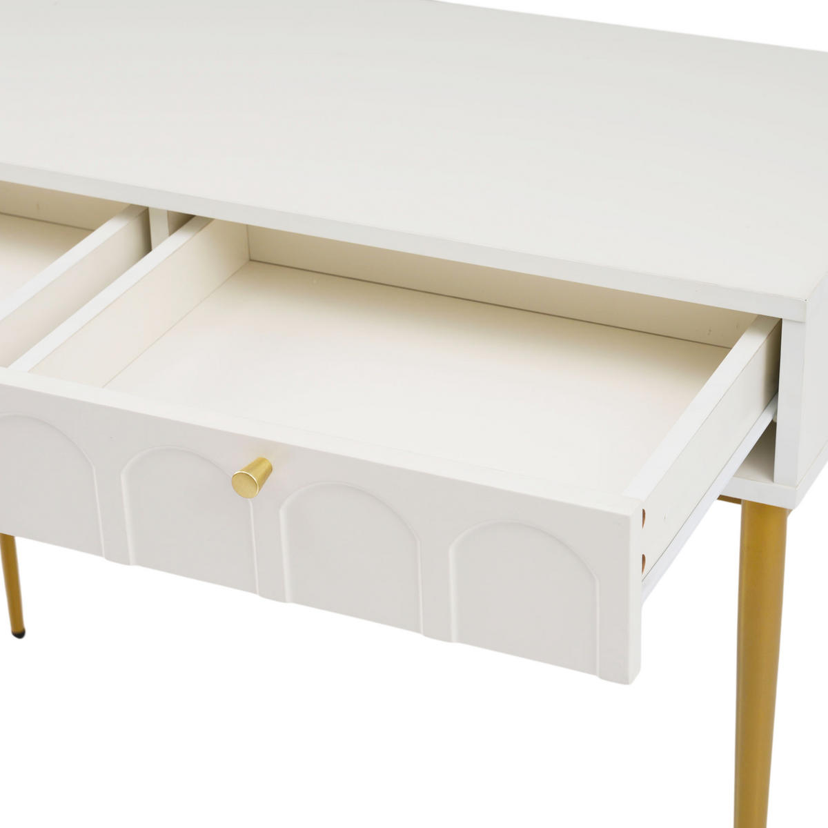 KONSOLENTISCH Cremeweiß und Golden 100/76,5/45 cm - Beige, Holzwerkstoff/Metall (100/76.5/45cm) - Urban Meuble