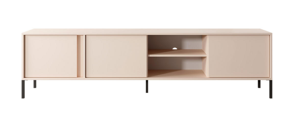 LOWBOARD Piemontesia 3T Beige 202,9/53,4/39,5 cm – mit Push-to-Open-Funktion - Beige/Schwarz, Holzwerkstoff/Metall (202.9/53.4/39.5cm) - AX Living