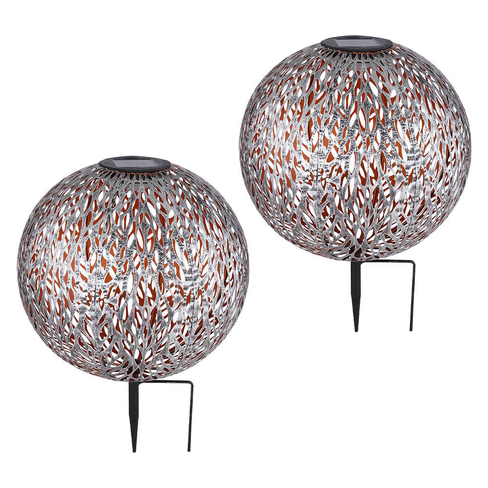 LED AUSSENLEUCHTE Kugel Silber-Grau Gold 2er Set - Silberfarben, Metall (27/27/38cm) - Globo Lighting
