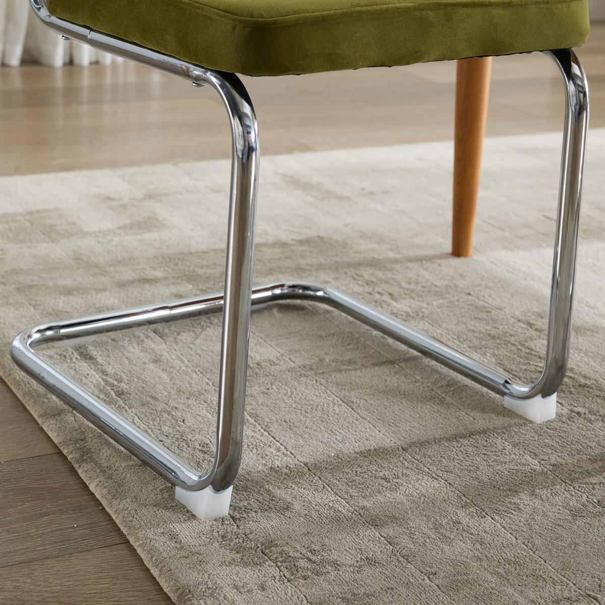 ESSZIMMERSTUHL Set 2er Olivgrün Samt & Rattan Freischwinger mit Chromgestell - Olivgrün, Textil (59/81/47cm) - Urban Meuble