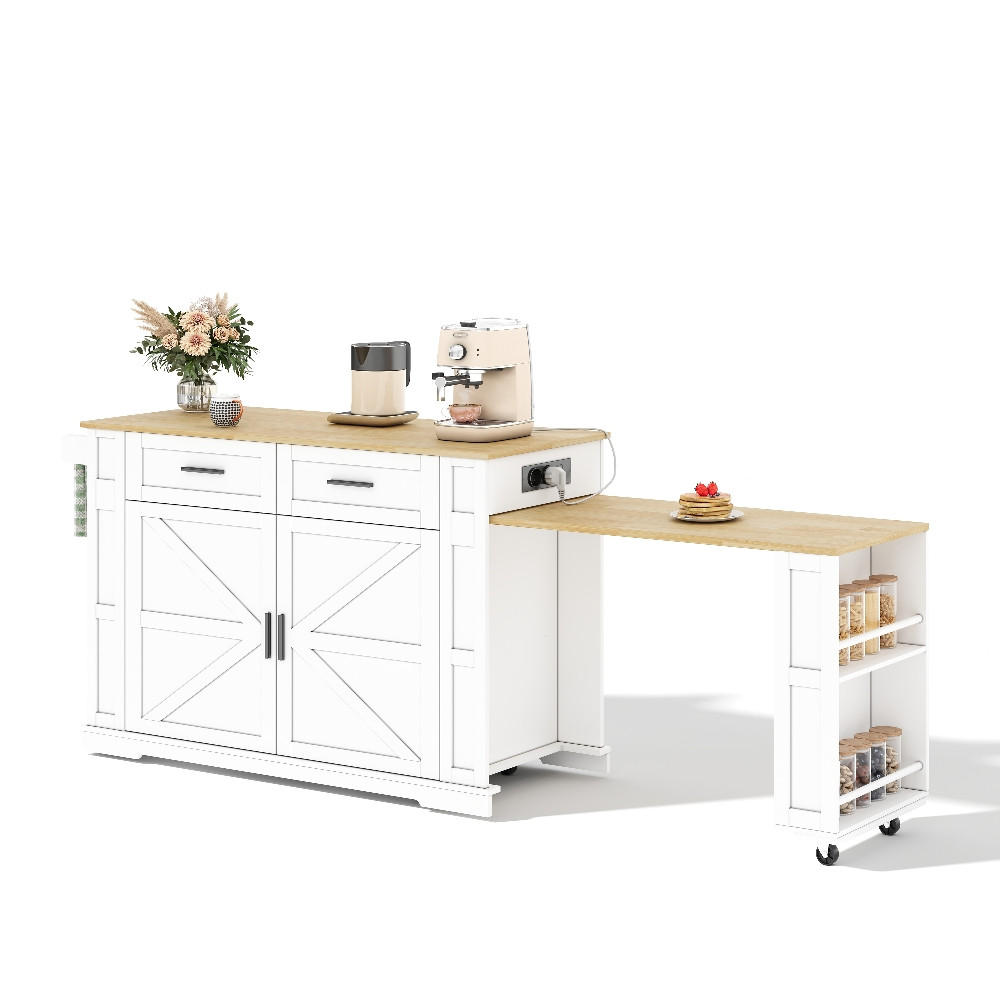 KÜCHENINSEL mit ausziehbarer Arbeitsplatte und Steckdose, Weiß-Eiche, 130/50/93 cm - Naturfarben, Kunststoff (50/93/130cm) - Rolipo