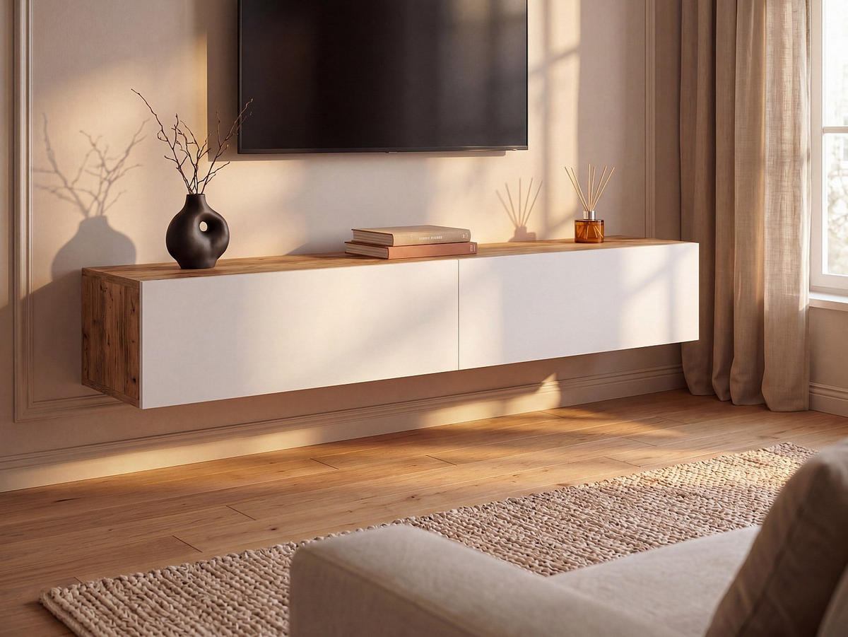 TV-HÄNGESCHRANK - 180 cm x 31.6 cm - holz - naturfarben hell, weiß Aubepina - Naturfarben/Weiß, Holz (180/29.6/31.6cm) - Vente-Unique