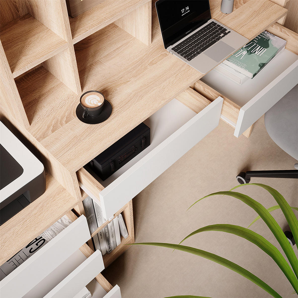 SCHREIBTISCH Anja Weiß/Sonoma 139.8 x 40 cm mit Schubladen - Weiß/Sonoma Eiche, Holzwerkstoff (40/139.8/115cm) - Vicco