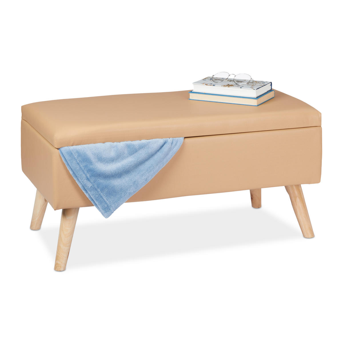 SITZBANK - Beige, Holz/Holzwerkstoff (80/40/39.5cm) - Relaxdays
