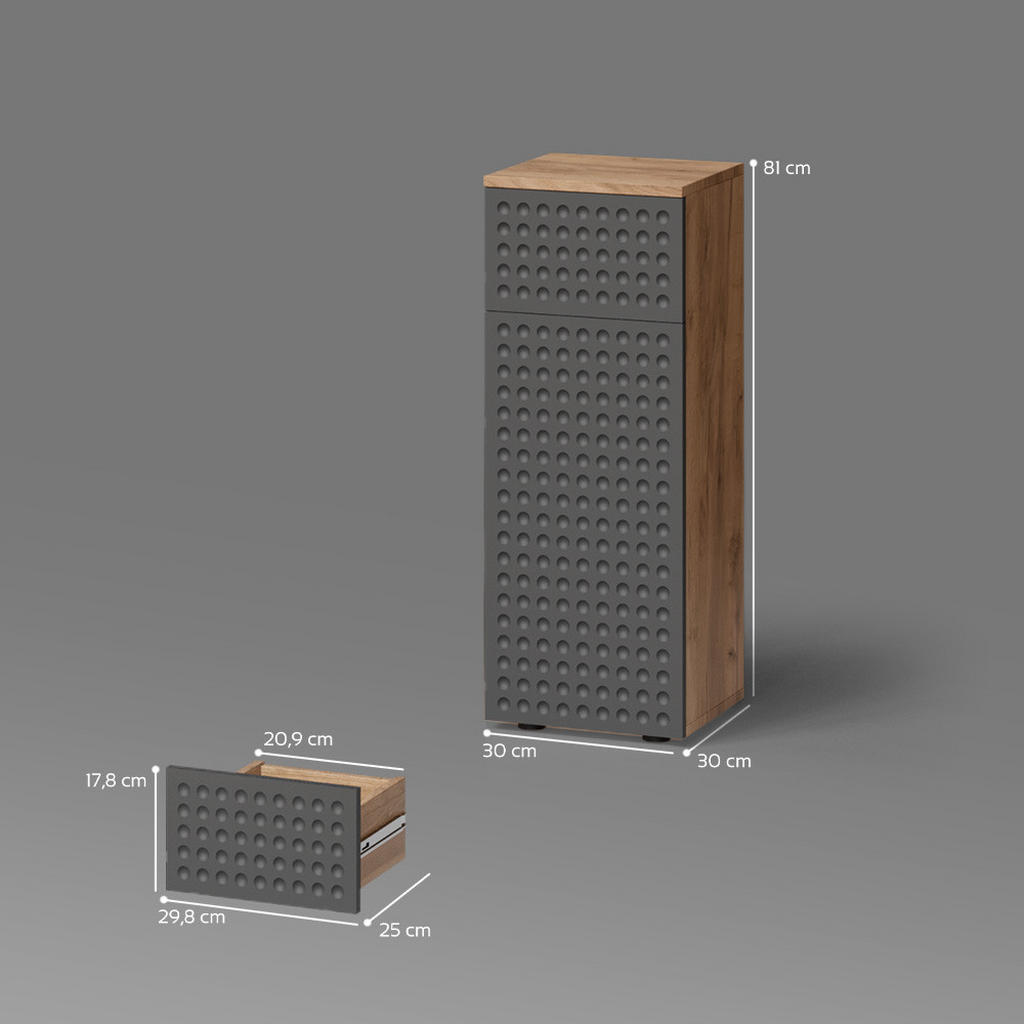 Thumbnail - Livinity® Midischrank, Anthrazit, Eiche, Holzwerkstoff, 3 Fächer, 1 Schubladen, Quadratisch, 30x81x30 cm, Badezimmer, Ba...
