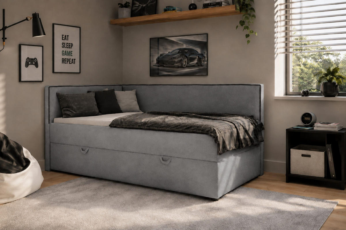 BOXBETT GINA 100/200 in Boucle Hellgrau H3 - Hellgrau, Holz/Holzwerkstoff (100/200cm) - Deine Möbel 24