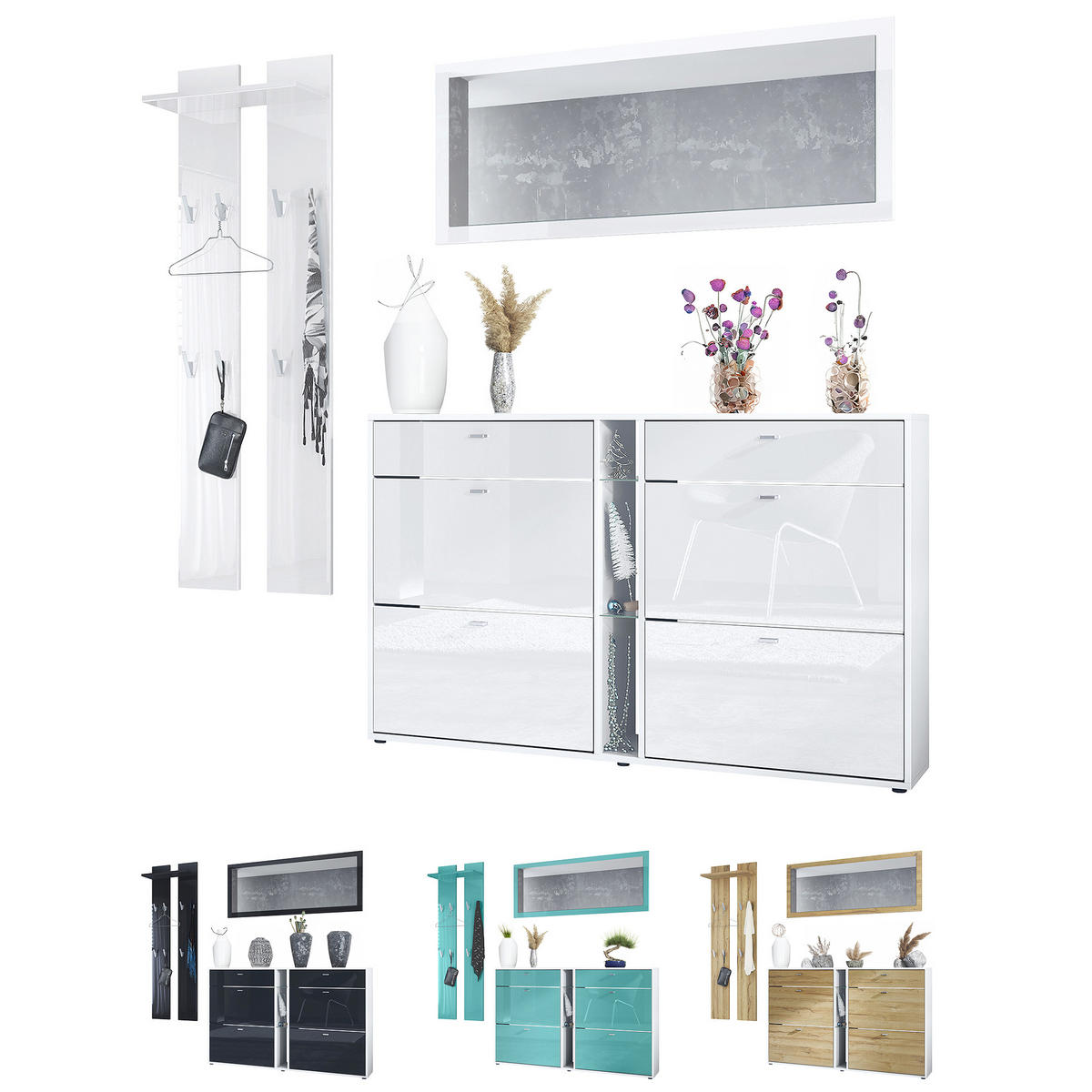 GARDEROBE Orlando Beton Oxid Optik - Hellgrau, Holzwerkstoff (215/210/28cm) - Vladon