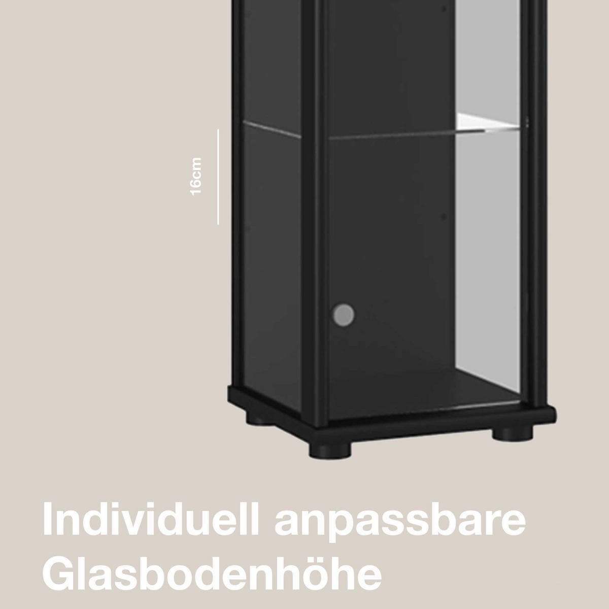 GLASVITRINE 33/37/176 cm mit LED & 4 höhenverstellbaren Glasböden - Transparent/Silberfarben, Glas/Holzwerkstoff (37/176/33cm) - K-Möbel