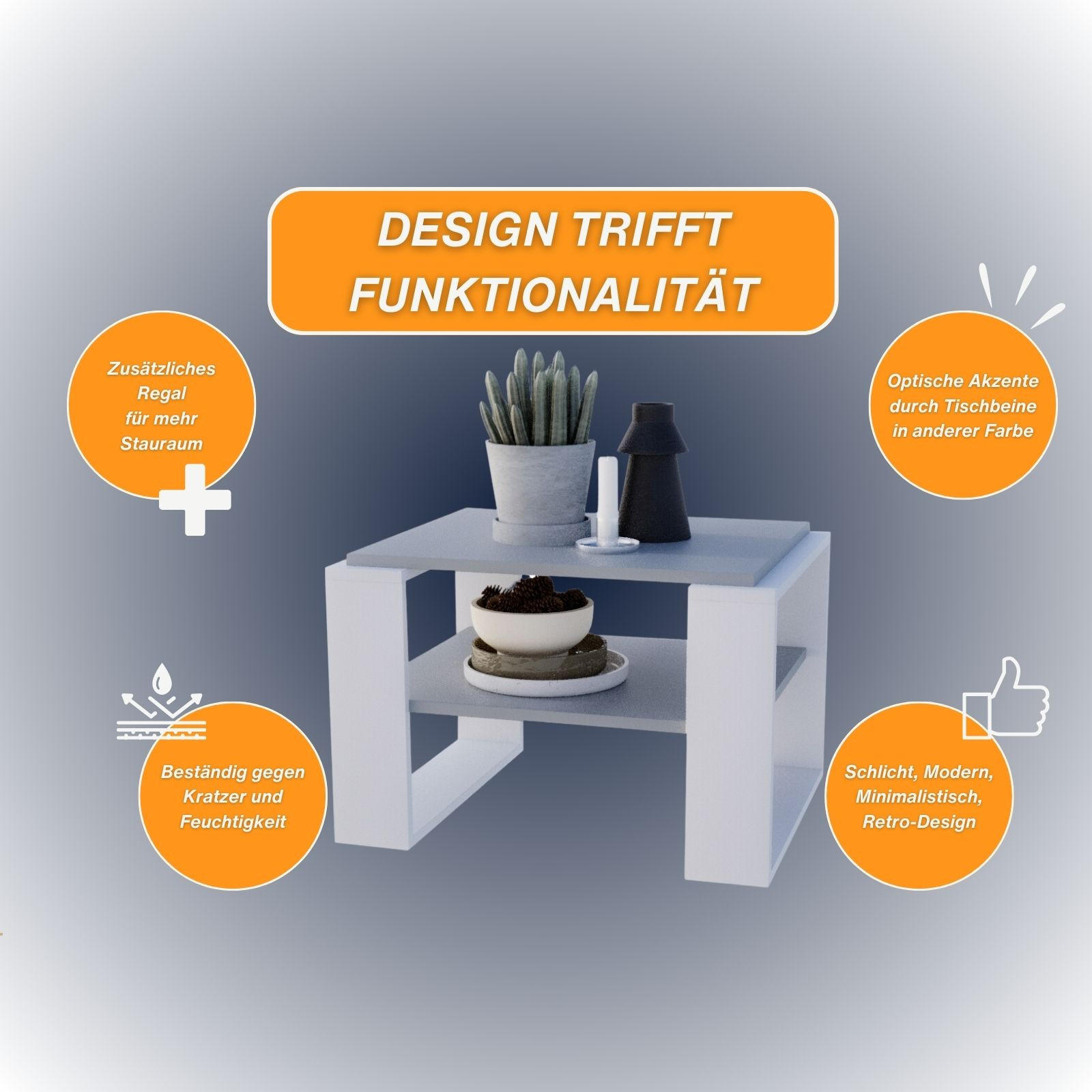 Thumbnail - CraftPAK Couchtisch, Dunkelgrau, Weiß, Holzwerkstoff, Rechteckig, 63x44x54 cm, Wohnzimmer, Wohnzimmertische, Couchtische