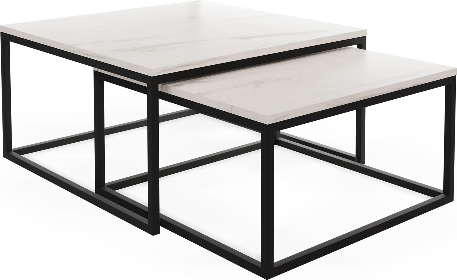 KONFERENČNÉ Stolíky Vella 2er-Set Quadratisch, Marmor Weiß 76/76/39cm + 66/66/34 cm - čierna/biela, kov/kompozitné drevo (76/76/39cm) - WFL GROUP