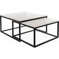 KONFERENČNÉ Stolíky Vella 2er-Set Quadratisch, Marmor Weiß 76/76/39cm + 66/66/34 cm - čierna/biela, kov/kompozitné drevo (76/76/39cm) - WFL GROUP