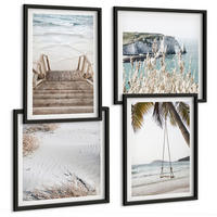 BILDER SET 4er Set - 50x50 cm & 40x60 cm Schwarzer Rahmen - Strandtreppe Schaukel Meer - Schwarz, Kunststoff (50/50cm) - TULUP